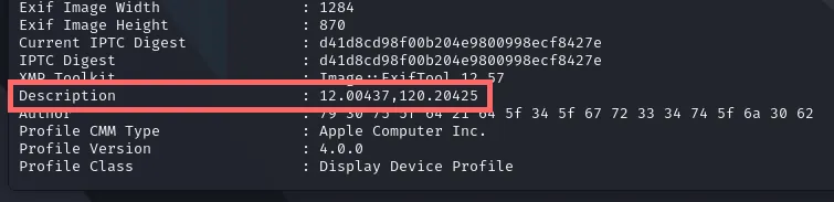 Output of ExifTool